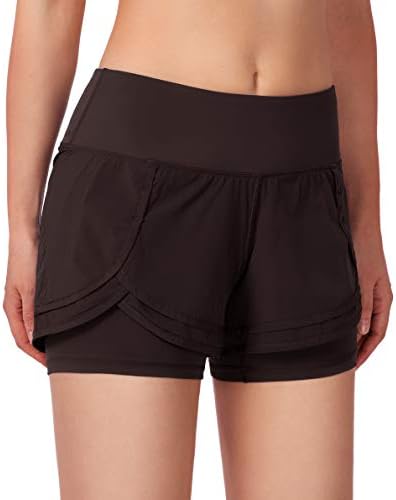 Soflefeel Womens Workout Shorts com Liner 2 em 1 Sports esportivos atléticos com bolso de telefone-3 polegadas