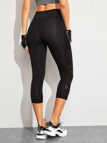 Treino das mulheres makemechic, com leggings de capris com bolsos de contraste em malha de cintura alta leggings