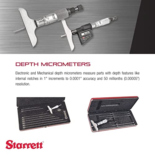 Starrett Micômetro Profundidade com Ratchet de combinação de lâminas não rotativas e velocidade no caso-Taquinho de catraca, 0-3 Faixa,