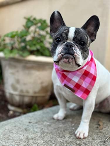 Sammy's Sew Shop Pink Plaid Dog Bandana - lenço de estimação xadrez rosa, gravata de volta, tecido de algodão premium,