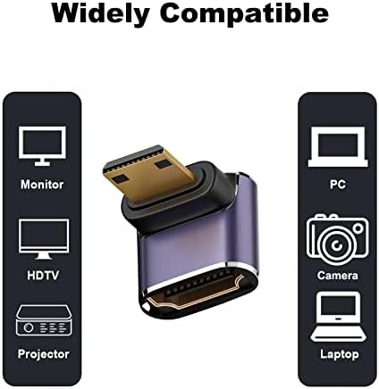 AREME 8K MINI HDMI para adaptador HDMI, para cima e para baixo 90 graus de ângulo reto Mini HDMI Conector de conversor feminino masculino para HDMI para Raspberry Pi Zero, câmera DSLR, câmera de câmera, HDTV, projetor