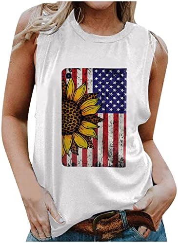 Caminhada de girassol da bandeira americana para mulheres camisa sem mangas vintage 4 de julho Tees patrióticos estrelas listras tampas