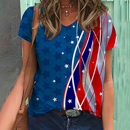 4 de julho de 2023 Tshirts for Women Fashion American Flag Top Patriótico Estrelas listras T-shirts Independence Day