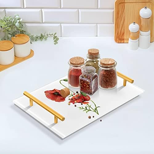 Bandeja de banheiro de acrílico de Dallonan, flores retangulares de aquarela de aquarela Bouquet Flores florais bandejas decorativas com alças de ouro para a cozinha da sala de estar Organizador de escritório de cômodos