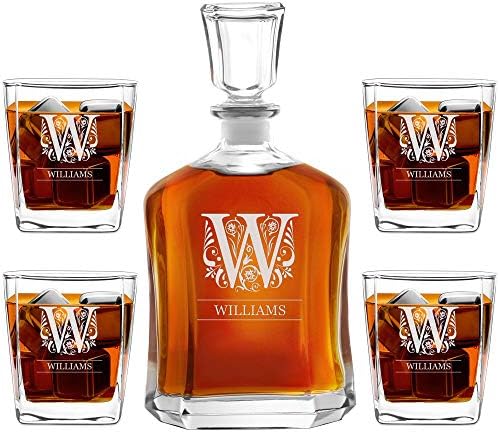 MAVERTON Whisky Carafe + 4 copos com gravura - 23 fl oz. Spirits clássicos Decanter para ela - 10 FL OZ GLITES PARA MULHERES