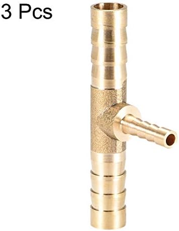 Uxcell Tee Brass Barbitting Reducer 3 Ways, Fit Mangueira ID 8mm x 4mm x 8mm 3pcs