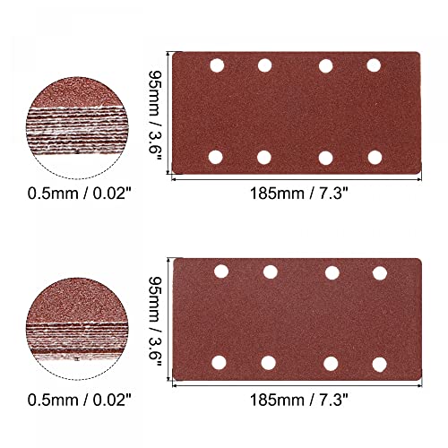 Uxcell 30pcs 1/3 lençóis de lixamento 80/120 Grit 8-Holes Hook and Loop Landpaper Pachotes 7,3 x 3,6 polegadas