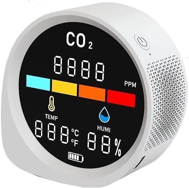 Detector de CO2, monitor de qualidade de 3 em 1, dióxido de dióxido de carbono Analisador de ar com telha LED de cor grande e alerta