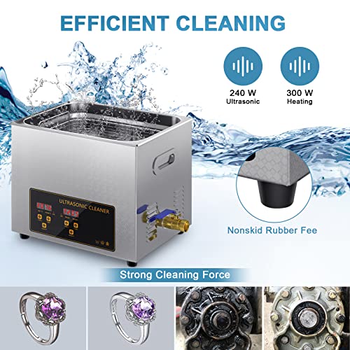 FAHKNS 10L Ultrassonic Cleaner Machine Lab Professional SUS304 Ultra Sonic Glasses Limpando carburador grande aquecido a