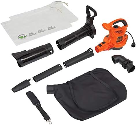 Black+Decker 3-em 1 Soprador de folhas elétricas e mulcher com kit de vácuo de folhas, 12-AM com luva fáceis de ajustar