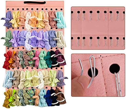 Organizador de arcos de cabelos de bandana de tiniltabless para meninas, organizador da cabeça para recém -nascido, suporte para bebês para porta, armário, parede, decoração de parede de armazenamento de arco, rosa claro