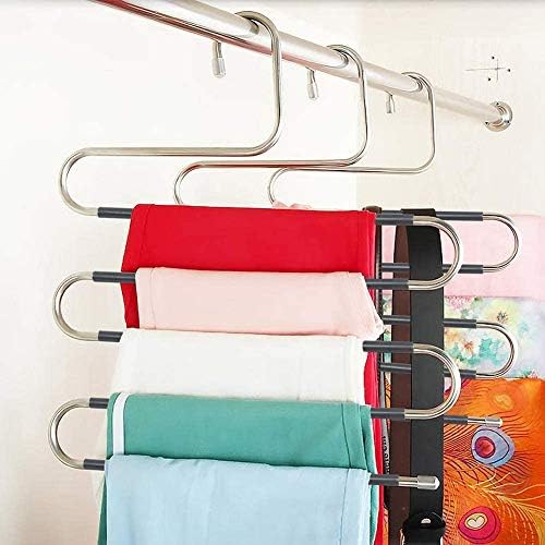 2 conjuntos de rack de calça em forma de aço inoxidável, cabides multifuncionais de várias camadas, cabides de aço inoxidável