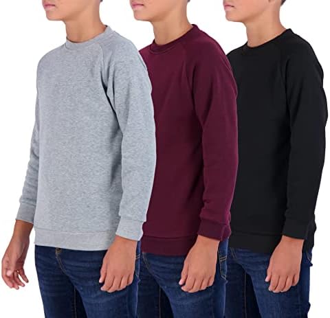 Real Essentials 3 Pack: Youth Fleece Frew -Neck de manga comprida Pullover macio moletom - meninos e meninas