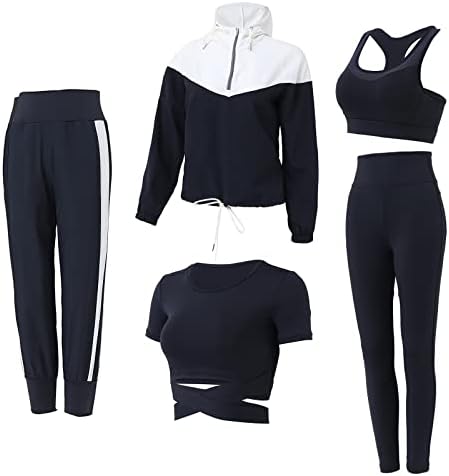 Conjuntos de exercícios Zetiy para mulheres 5 PCs Roupas de ioga Running Fitness Activewear Tracksuit Sets