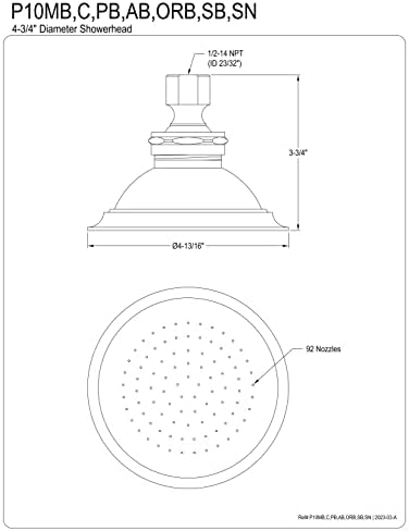 Kingston Brass P10MB Victorian Shower Head, fosco preto 4,88 x 4,88 x 3,75