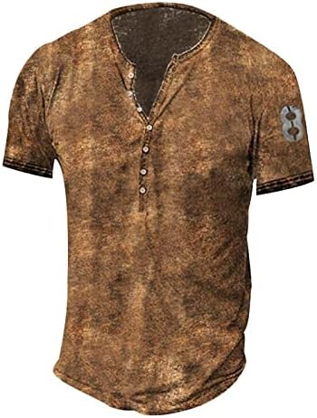 Mens algodão mistura de caveira gótica Casual Casual Henley Camisa, verão Punk vintage Top de rua de manga curta