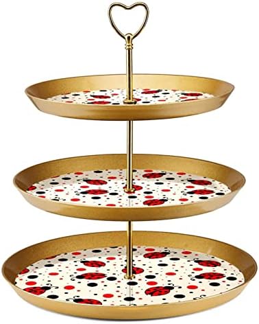 Cupcake de três camadas Stand Little Ladybug e Ploka Dots Party Food Server Display Stand Stand Fruit Plate Decorating para casamento,