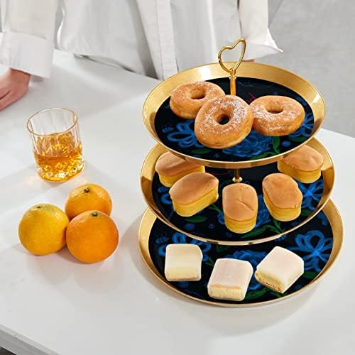 Blue Flower Cupcake Stand Serving Bandey, Stand de sobremesa em relevo, pastelaria para casamento, festa de chá,