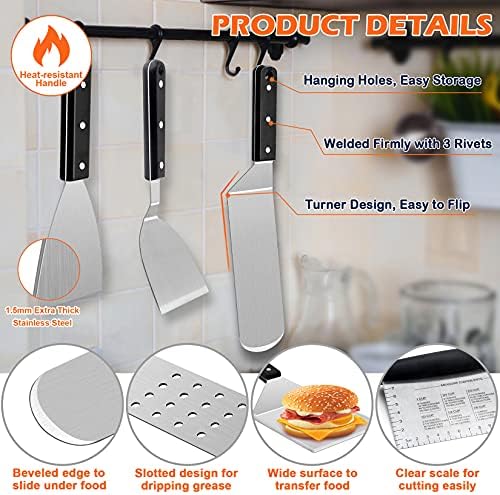 Conjunto de acessórios de griddle de 18pcs, kit de espátula de churrasqueira plana de aço inoxidável Joyfair para churrasco ao ar livre Teppanyaki Cooking Camping, incluiu a cúpula de fusão, hambúrguer, saco de transporte e mais ferramentas