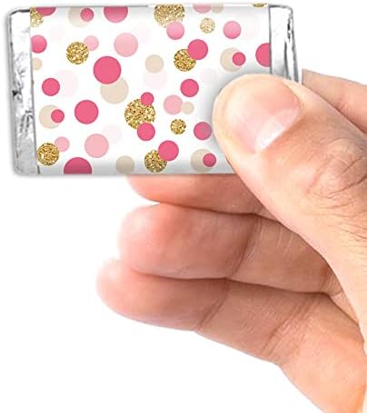 Polca Dot Pink e Gold Girl Baby Sprinkle Baby Shower Mini Chocolate Candy Bar Set Wrappers, 45 1,4 x 2,6 em torno de rótulos da