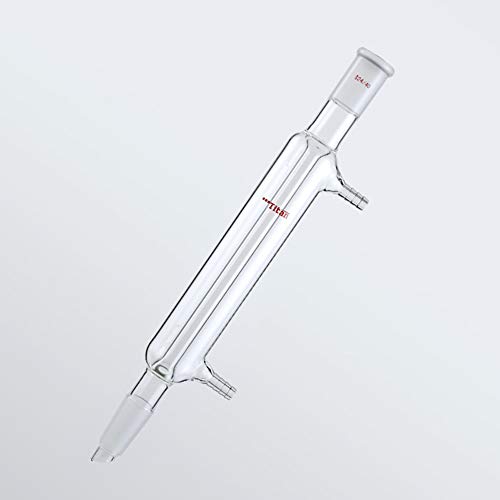 Condensador Liebig de vidro Adamas-beta com condensor de vidro de vidro de luto de comprimento de junta de 200 mm 24/40, conexão de mangueira de 10 mm