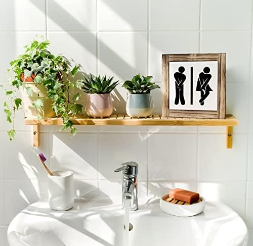 Placa de madeira de banheiro placa de madeira, caixa de madeira Décora de mesa de madeira 5,9 × 5,9 × 0,7 polegada, decoração de