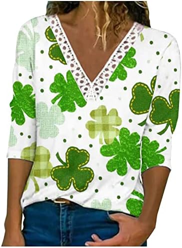 Camisas de outono de verão feminino 2023 Dia de St. Patrick Impresso 3/4 Mangas Tops Casual Casual Casual Lace TRIME