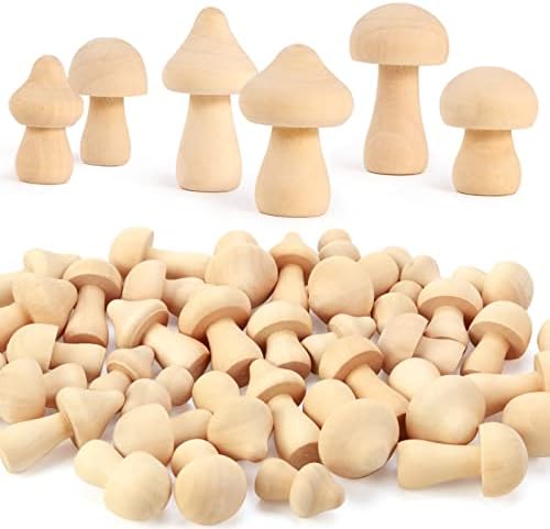 Pllieay 48 peças cogumelos de madeira inacabados 6 tamanhos de cogumelos naturais de madeira para projetos de artesanato e decoração de cogumelos domésticos DIY, artesanato de bricolage dos namorados