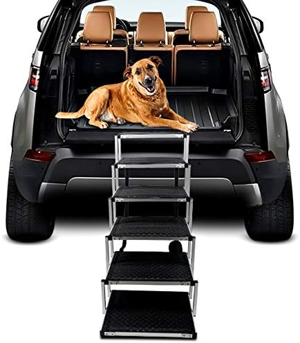 Degraus de cães para cão grande, rampa de escada portátil portátil de alumínio leve com superfície de não -deslocamento para caminhões, camas altas, carros e SUV, suporta 150 libras