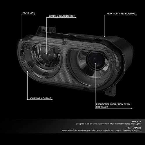 Motor de DNA HL-HD-DCLG08-SM de faróis projetores de viga alta / baixa compatível com 2008-2014 Dodge Challenger, Chrome / Lente