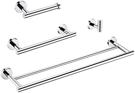 Acessórios para banheiros de 4 peças Hoooh Definir suporte de parede redondo de aço inoxidável polonês-inclui barra