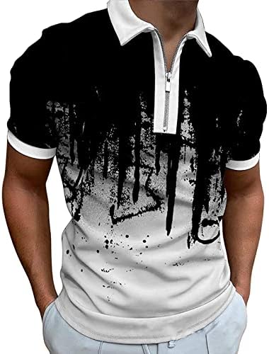 Camisa pólo masculina zíper com zíper de gola de lapão camisetas de golfe casual manga curta colorida bloco de tênis de tênis