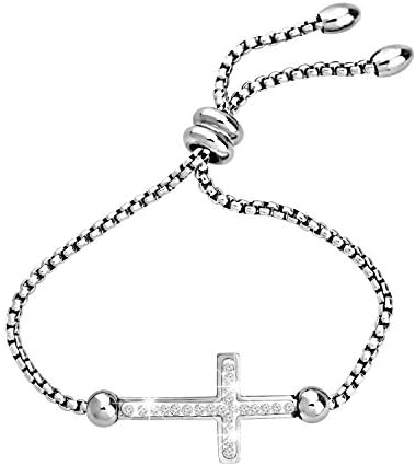 BOBAUNA Sideways Cross Ajustável Bracelete Cristão em Boa Fé Bracelete Jóias Religiosas Baptismo Presente