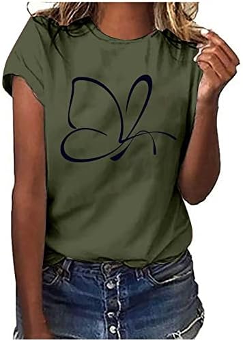 Tops de verão feminino Top de borboleta fofa camisetas gráficas casuais Crewneck Logo Crewneck Blusa de manga curta Garotas
