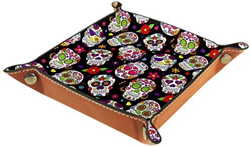 Lyetny México Crânio de Açúgura Padrão Floral Organizador Caixa de Armazenamento Caixa Caddy Caddy Desktop Alterar Chave da carteira
