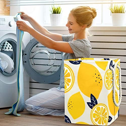 Cesta de lavanderia de limão amarelo lemon saco de cesto de roupa sujo dobrável com alças para a faculdade de lavanderia de casa fácil carregar roupas de armazenamento de armazenamento