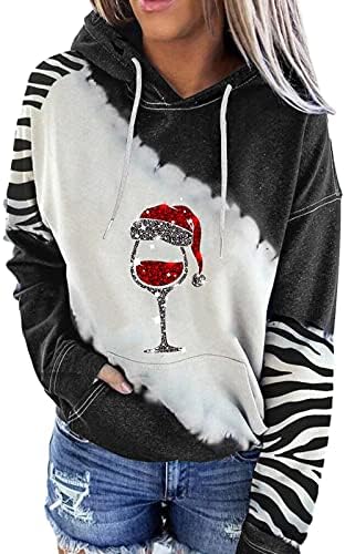 Hoodies de Natal de Wirziis para mulheres moda de manga longa blusas de cordão casual bloco colorido moletons de camisetas