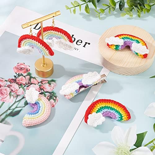 Fingerinspire 6 PCs Crochet Aplique Rainbow Aplique 6 Estilo Tricoes de algodão arco -íris e nuvem Patch Handicraft Rainbow Ornament