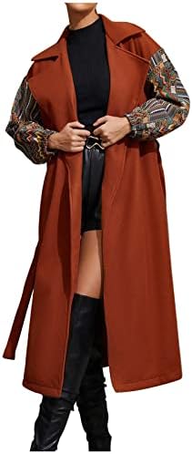 Blusa do casaco de lã Faux feminino Aztec oeste de manga comprida casacos casacos casacos ladras longas cinturões longas anel