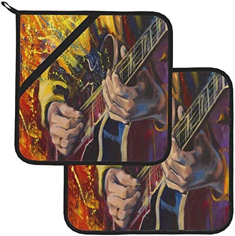 Jazz rock guitarra elétrica legal para garoto portador de panela Conjuntos de cozinha resistentes a calor 2 PCs Conjuntos de cozinha 8 × 8 polegadas para cozinhar e assar