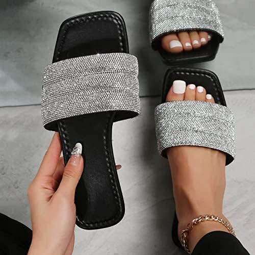 Sandálias com bling para mulheres senhoras moda de verão short short square de cabeça aberta de ponta plana
