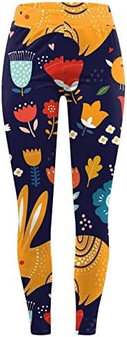 Leggings de coelhinho da Páscoa para mulheres Butt Lift Rabbit ovo calças impressas calças calças de fitness mole escovadas com