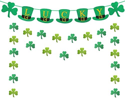 Decorações do dia de St Patricks, Green Glitter St Patricks Dia Banner Lucky, quatro folhas de trevo de folhas Lucky Shamrock