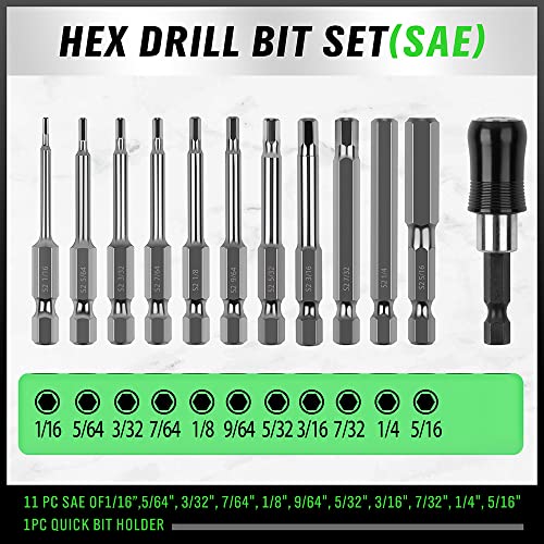 Swanlake de 23 peças Hex Hex Head Allen Chaved Bit Bit Bit, S2 Steel, Metric & SAE Hex Bit Bit, 2,3 de comprimento e pontas