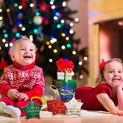 Leitee 24 PCs Caixas de tratamento de presente de Natal com fita cinco caixas de doces de férias estrelas pontiagudas pequenas caixas de presente de natal de ano novo embrulhado bolos de doces cookies caixas de papel para suprimentos de festa de natal