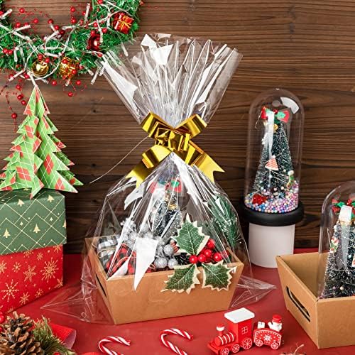 66 PCs 12 x 10 cestas grandes para presentes Conjunto vazio incluem 12 PCs Cardboard Cesto de presente vazio 24 PCs Bacs e 30 PCs Bows para Festas de Férias de Páscoa de Ação de Graças de Ação de Graças de Ação de Graças de Natal