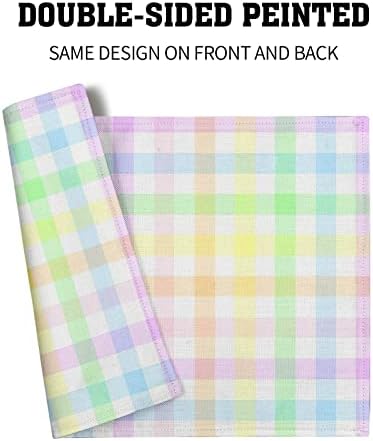 Placemats de Páscoa Conjunto de 4 colorido de búfalo verificação xadrez não deslizante de mesa lavável para calor Coloque tapetes de linho Tampos de linho para a mesa de jantar de cozinha decoração 12 x 18