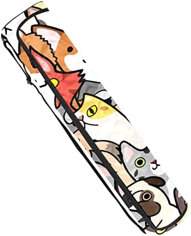 Saco de tapete de ioga ratgdn, cães coloridos e gatos rostos exercícios portador de ioga transportadora de ioga full-zip