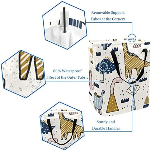 Cesto de lavanderia de kapotofu com alça, cesto de armazenamento de algodão grande de dinossauros desertos cactos de dinossauro
