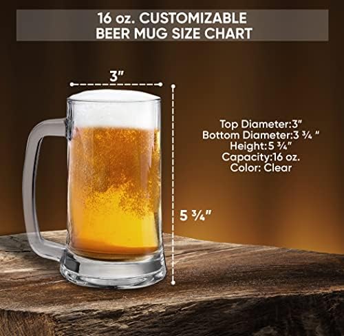 Canecas de cerveja personalizadas Nome do monograma personalizado Grande aniversário de aniversário de vidro de vidro de casamento